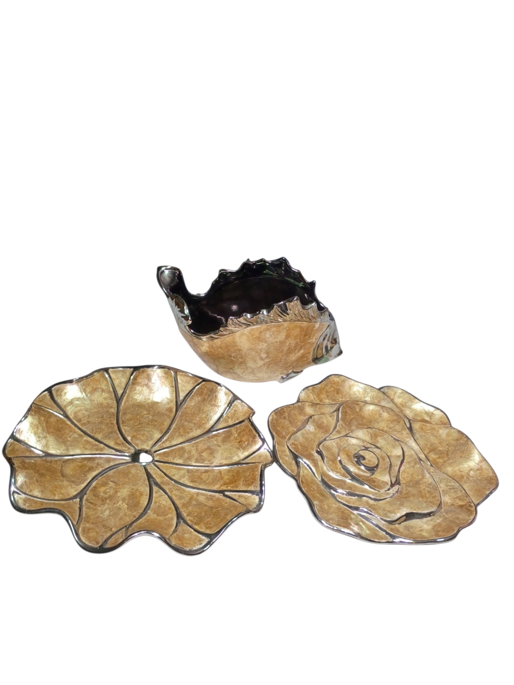 Handcrafted Gold Ceramic Decorative Bowl and Plate Set Decorated with fish scale